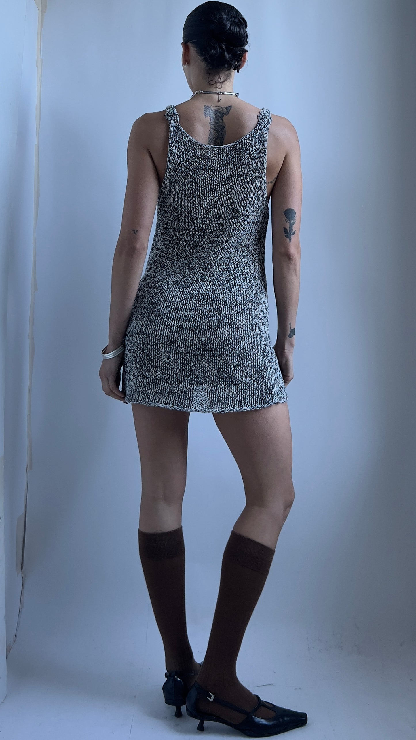 90S SALT AND PEPPER KNIT DRESS / UK 6-8