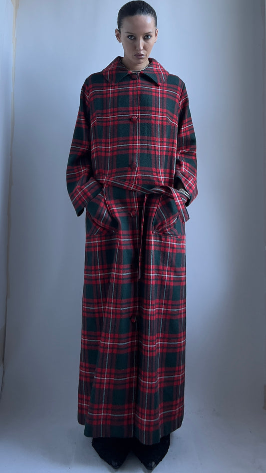 70S TARTAN DUSTER COAT / UK 6-10