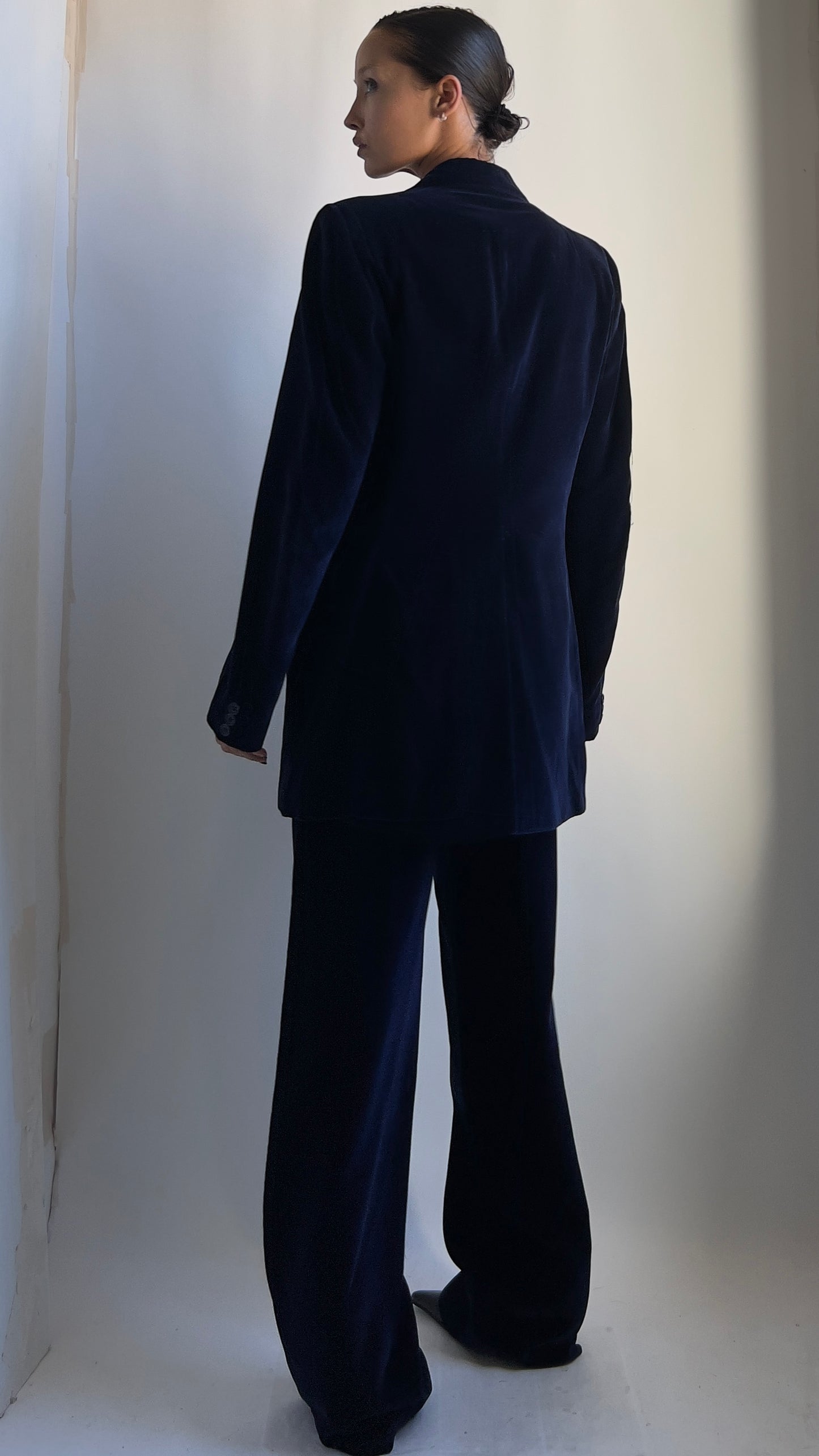 70S MIDNIGHT BLUE VELVET SUIT / UK 10-12