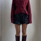 80S BURGUNDY RAW SILK JACKET WITH WATERFALL PLEATS / UK 6-10