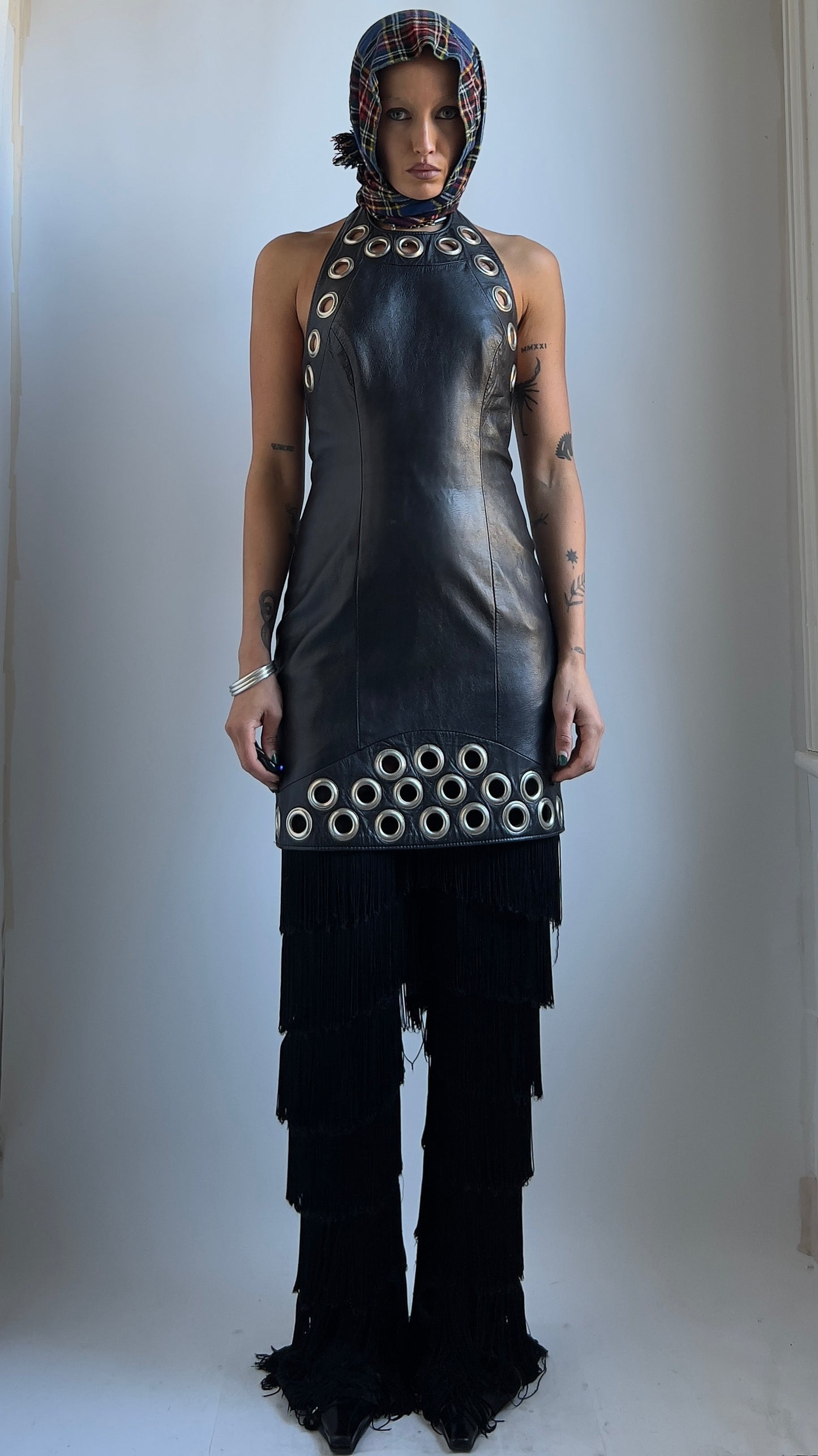 80S LEATHER EYELET DRESS / UK 6-8