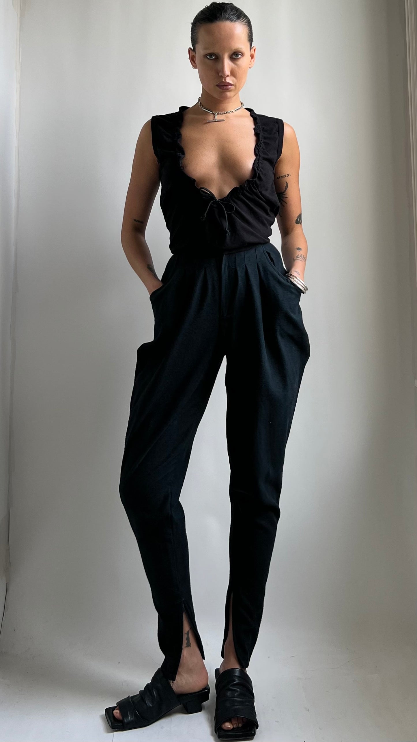 80S HIGH WAISTED PLEATED TROUSERS WITH ZIPS