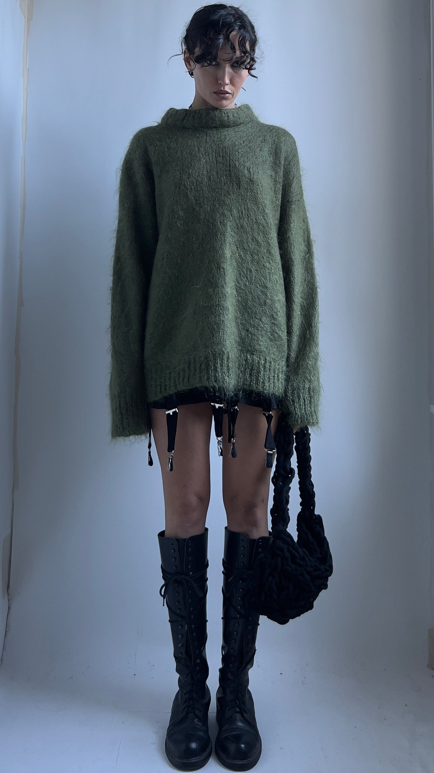 70S OVERSIZED OLIVE MOHAIR JUMPER / UK 10-14