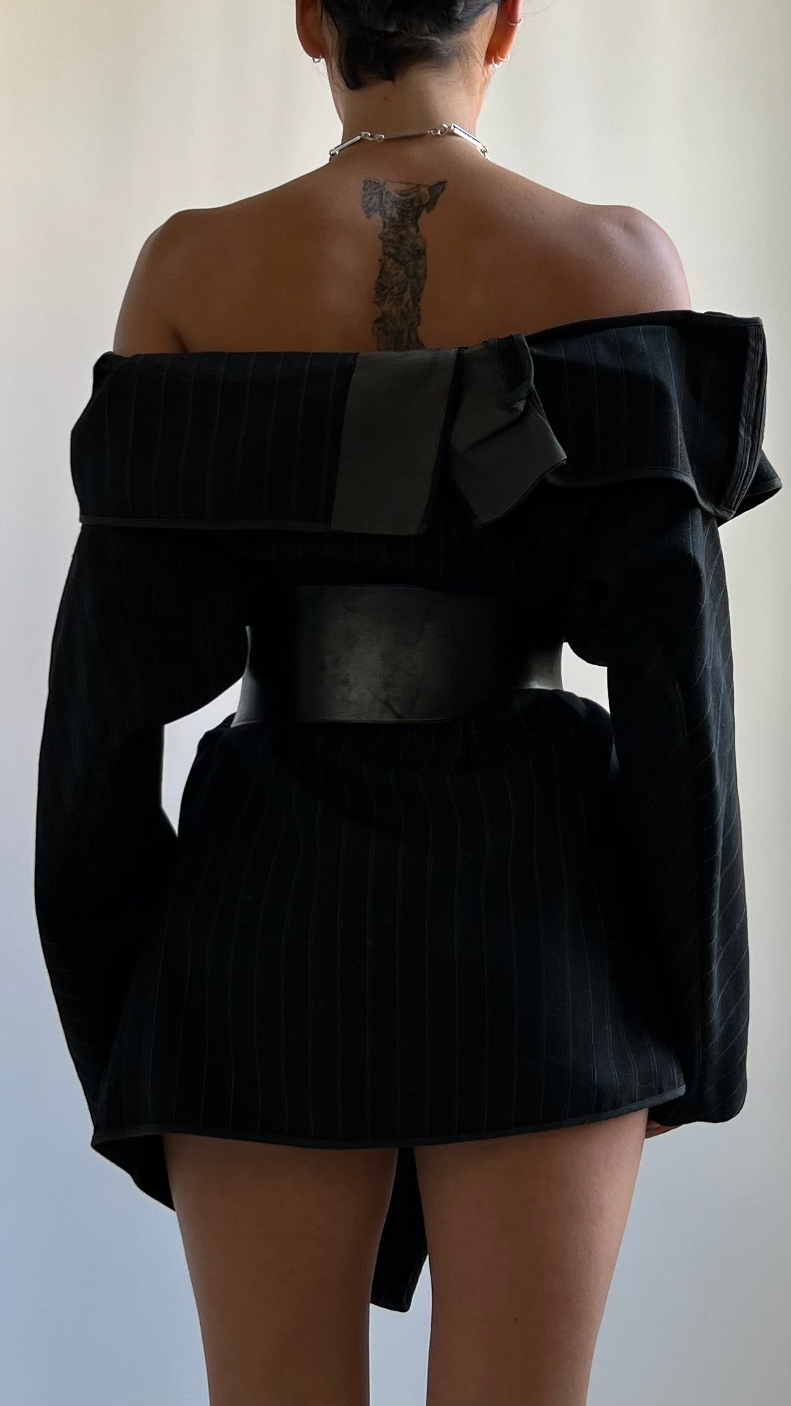 RARE 70S BLACK LEATHER CORSET BELT WITH SILVER HARDWARE