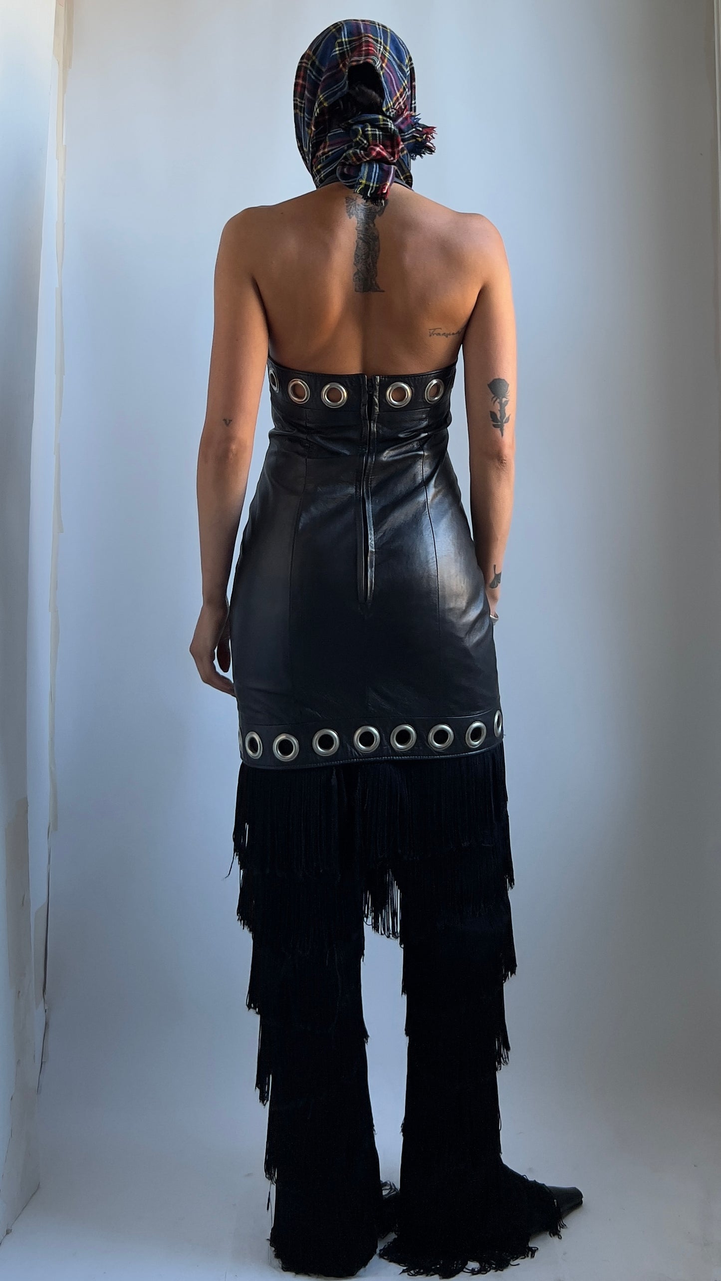 80S LEATHER EYELET DRESS / UK 6-8