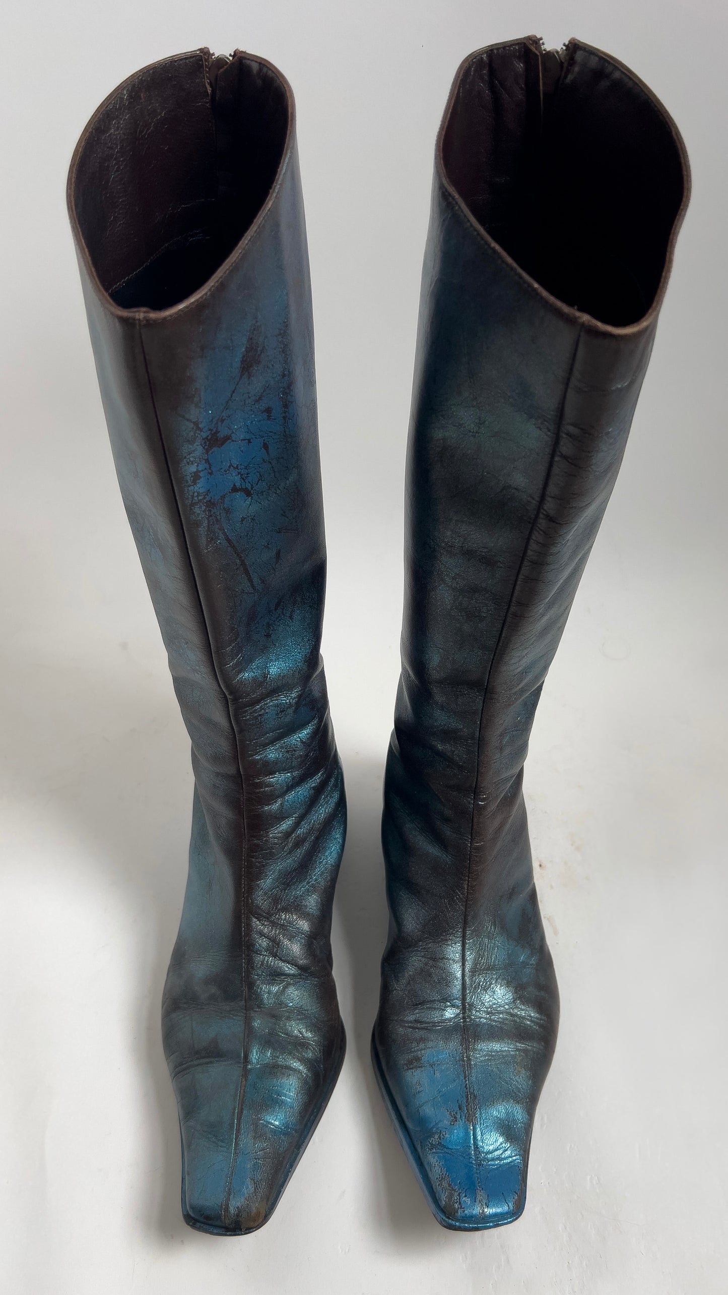 90S DISTRESSED METALLIC BLUE BOOTS - 36.5 / UK 4