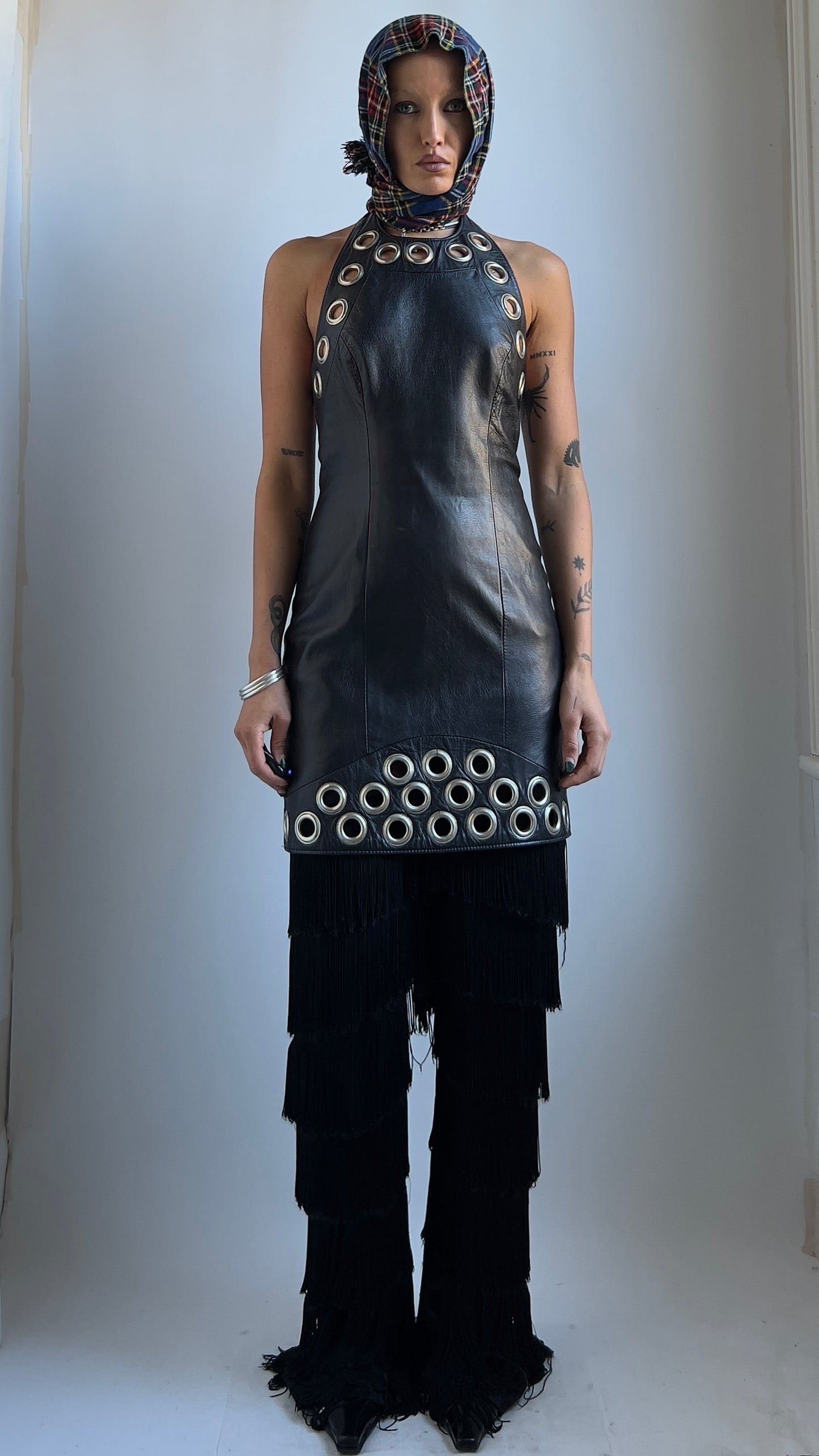 80S LEATHER EYELET DRESS / UK 6-8