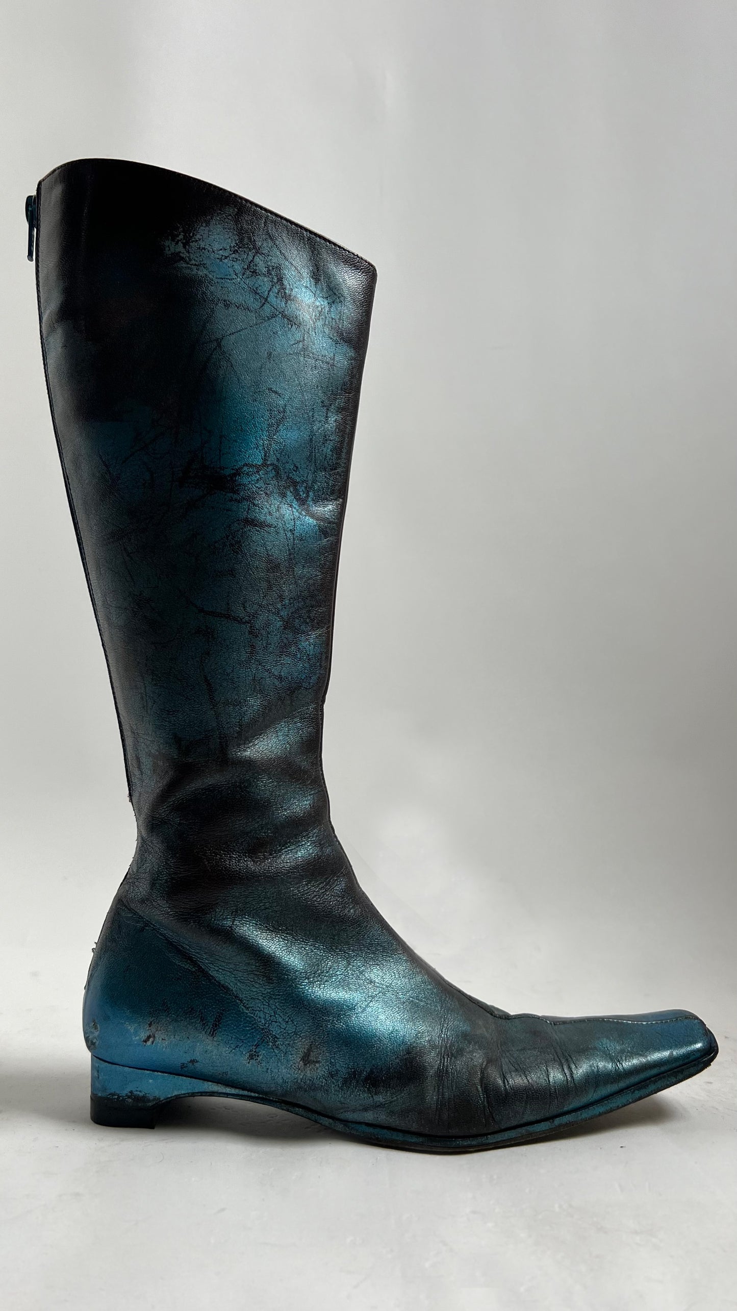 90S DISTRESSED METALLIC BLUE BOOTS - 36.5 / UK 4