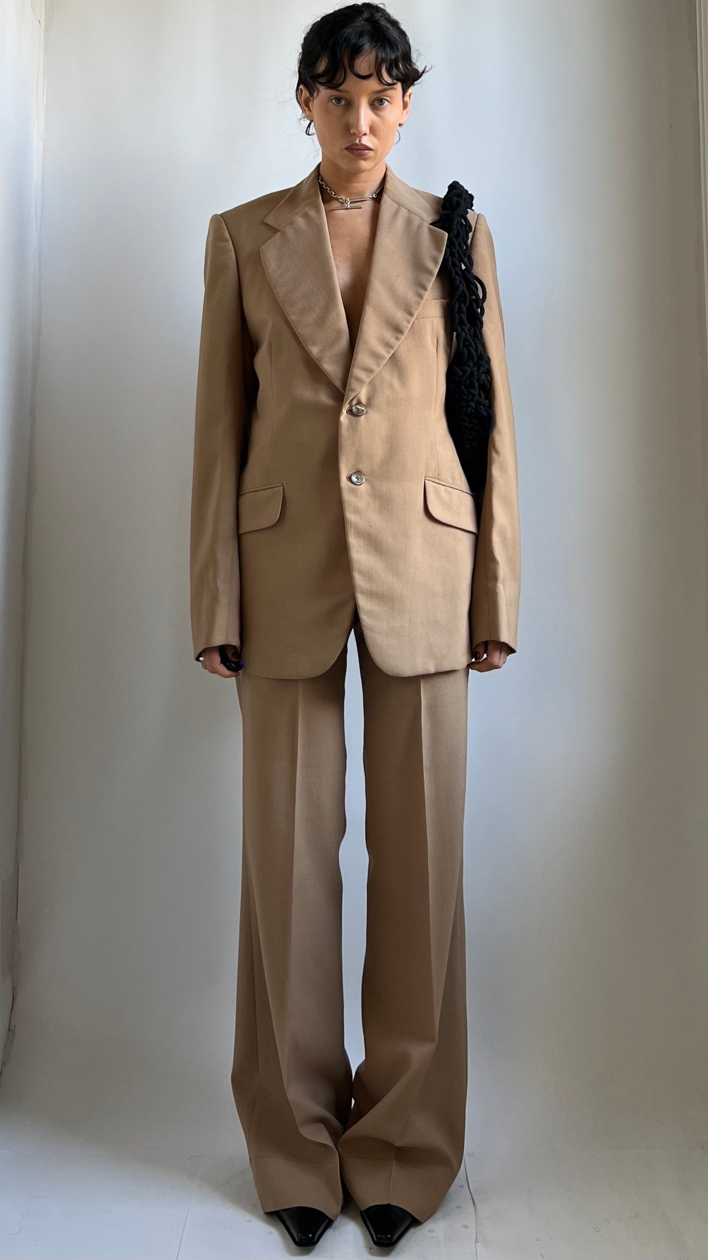 70S CANVASSED BESPOKE SUIT WITH SATIN LINING / W 27.5"