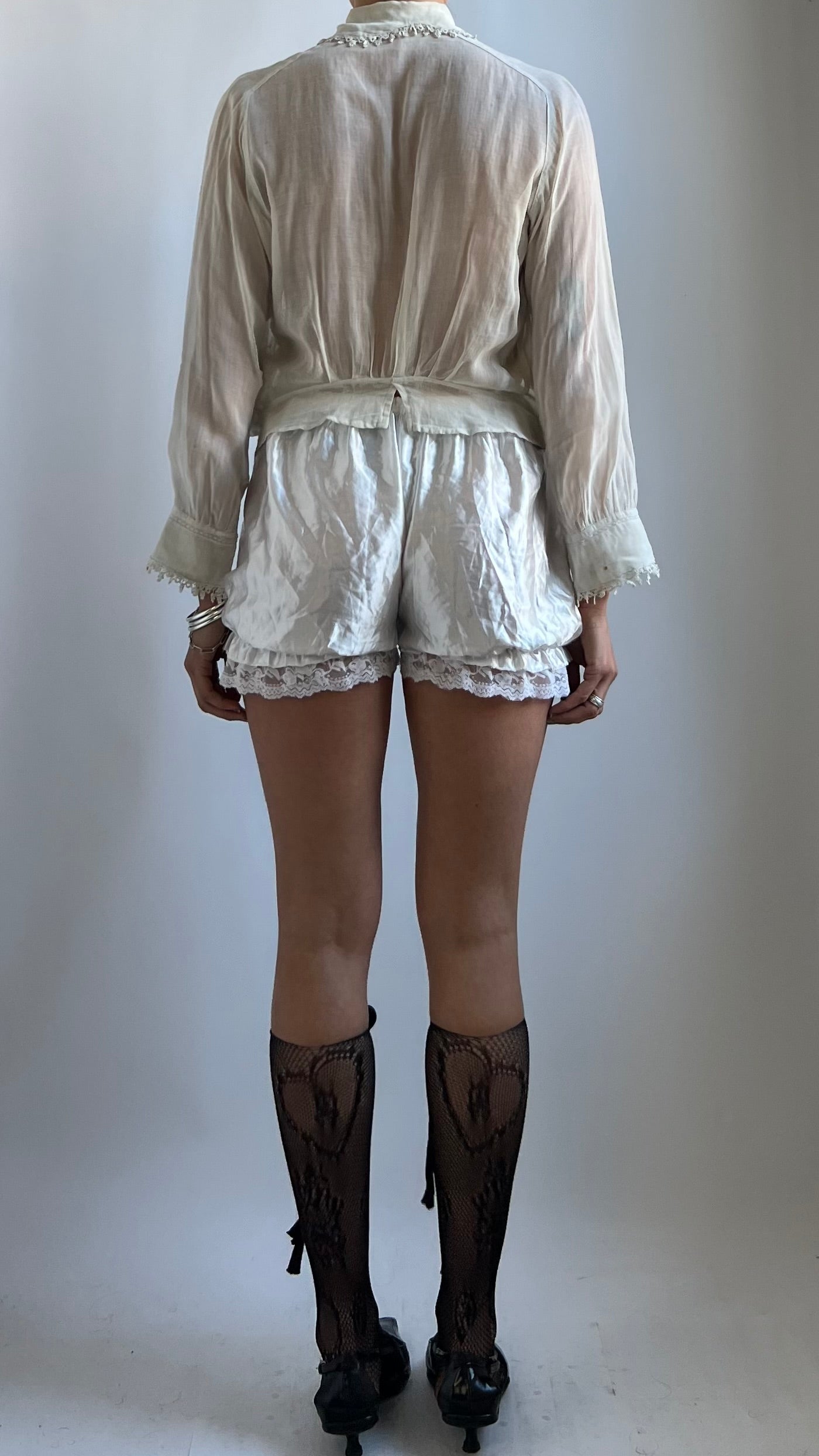 VICTORIAN MESH COTTON BLOUSE WITH LACE INSERTS