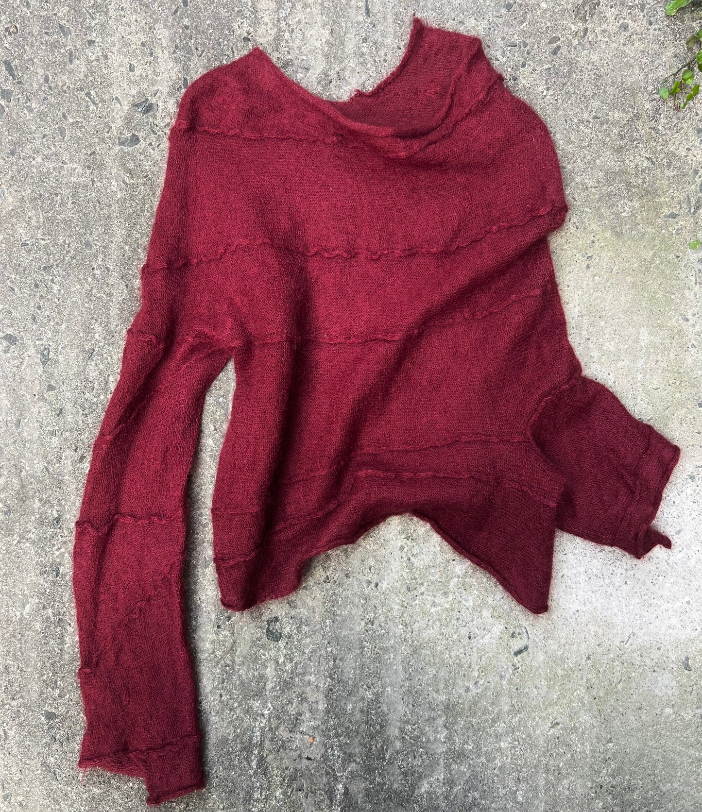 RARE MID 2000S COMME DES GARÇONS BURGUNDY DECONSTRUCTED FINE MOHAIR JUMPER / UK 6-8