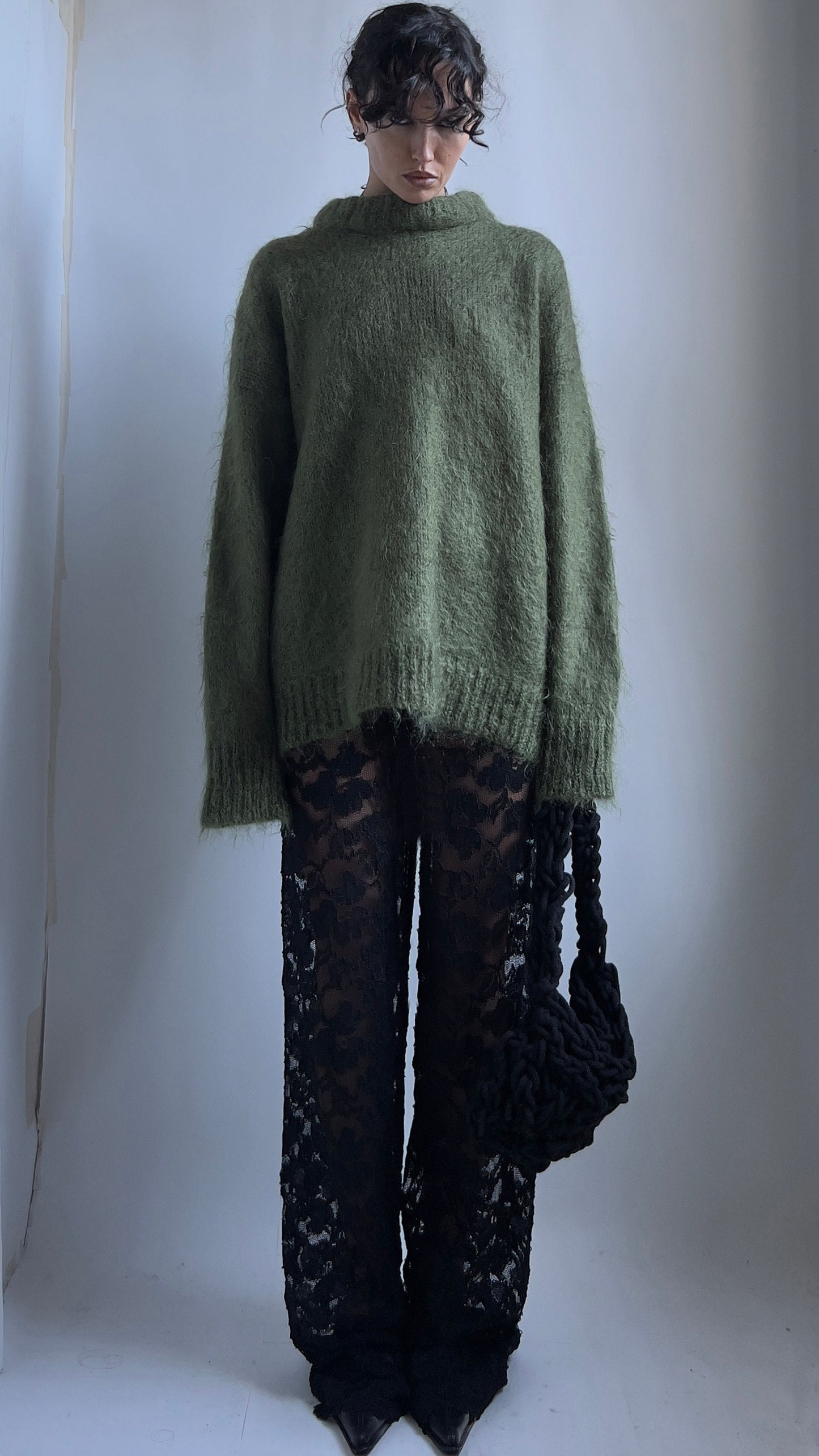 70S OVERSIZED OLIVE MOHAIR JUMPER / UK 10-14