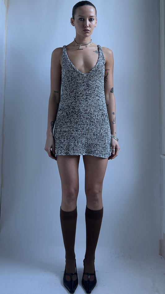 90S SALT AND PEPPER KNIT DRESS / UK 6-8