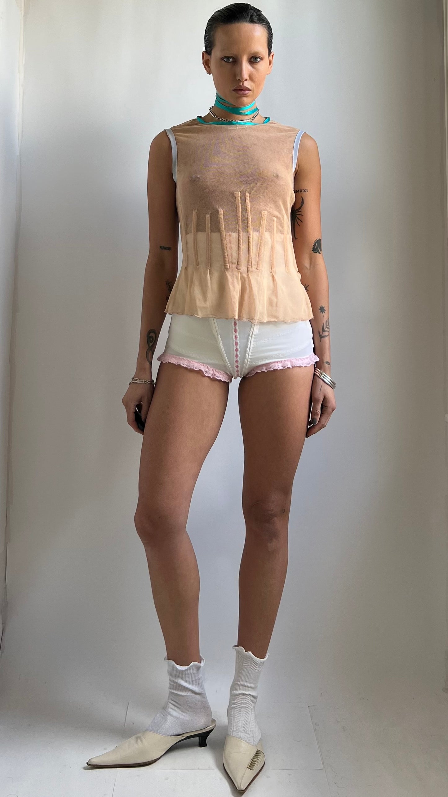 RARE 50S GIRDLE SHORTS WITH  ZIP AND PINK LACE
