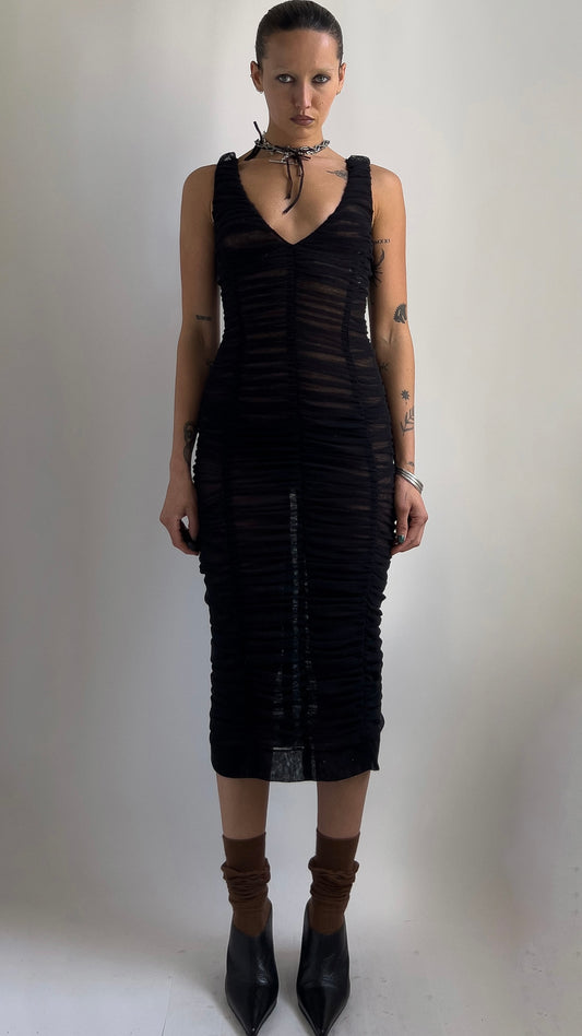 RARE EARLY 2000S DOLCE AND GABBANA SHEER DRAPED TULLE DRESS / UK 6-8