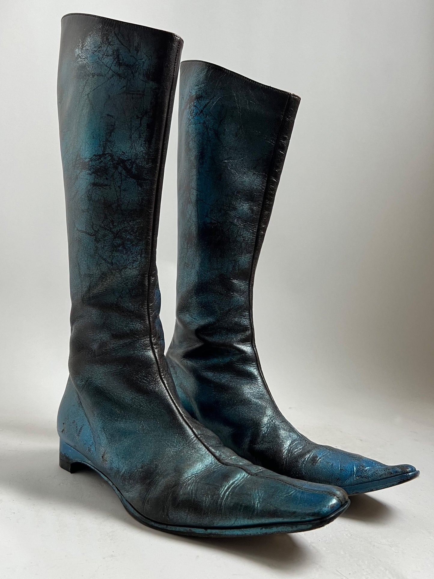 90S DISTRESSED METALLIC BLUE BOOTS - 36.5 / UK 4