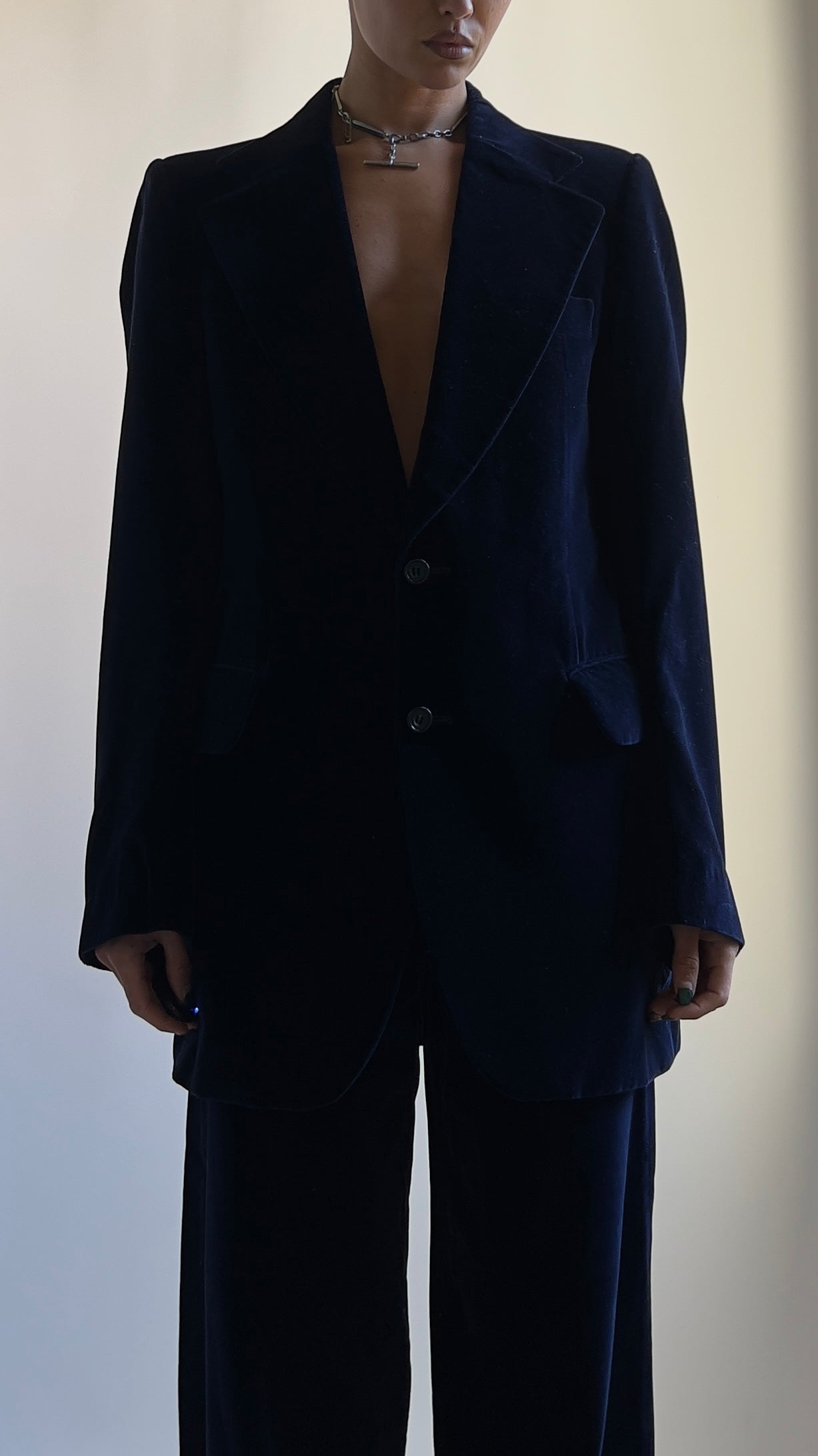 70S MIDNIGHT BLUE VELVET SUIT / UK 10-12