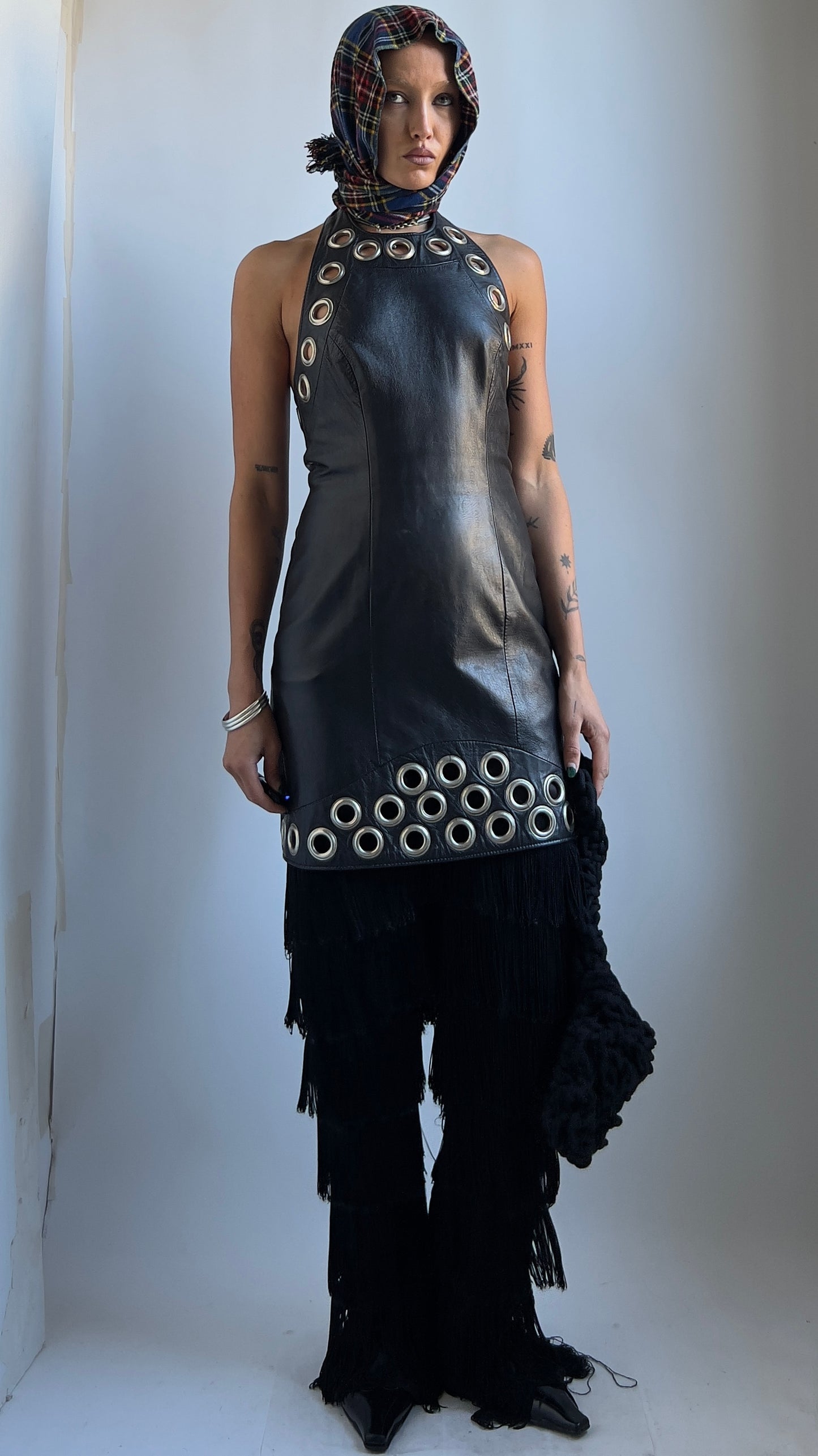 80S LEATHER EYELET DRESS / UK 6-8