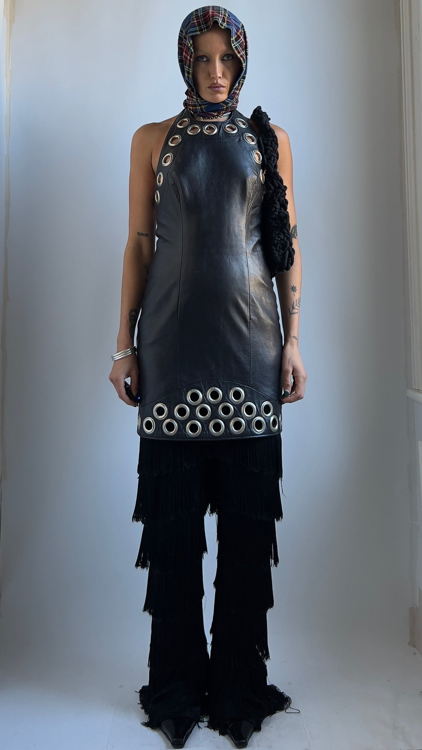 80S LEATHER EYELET DRESS / UK 6-8