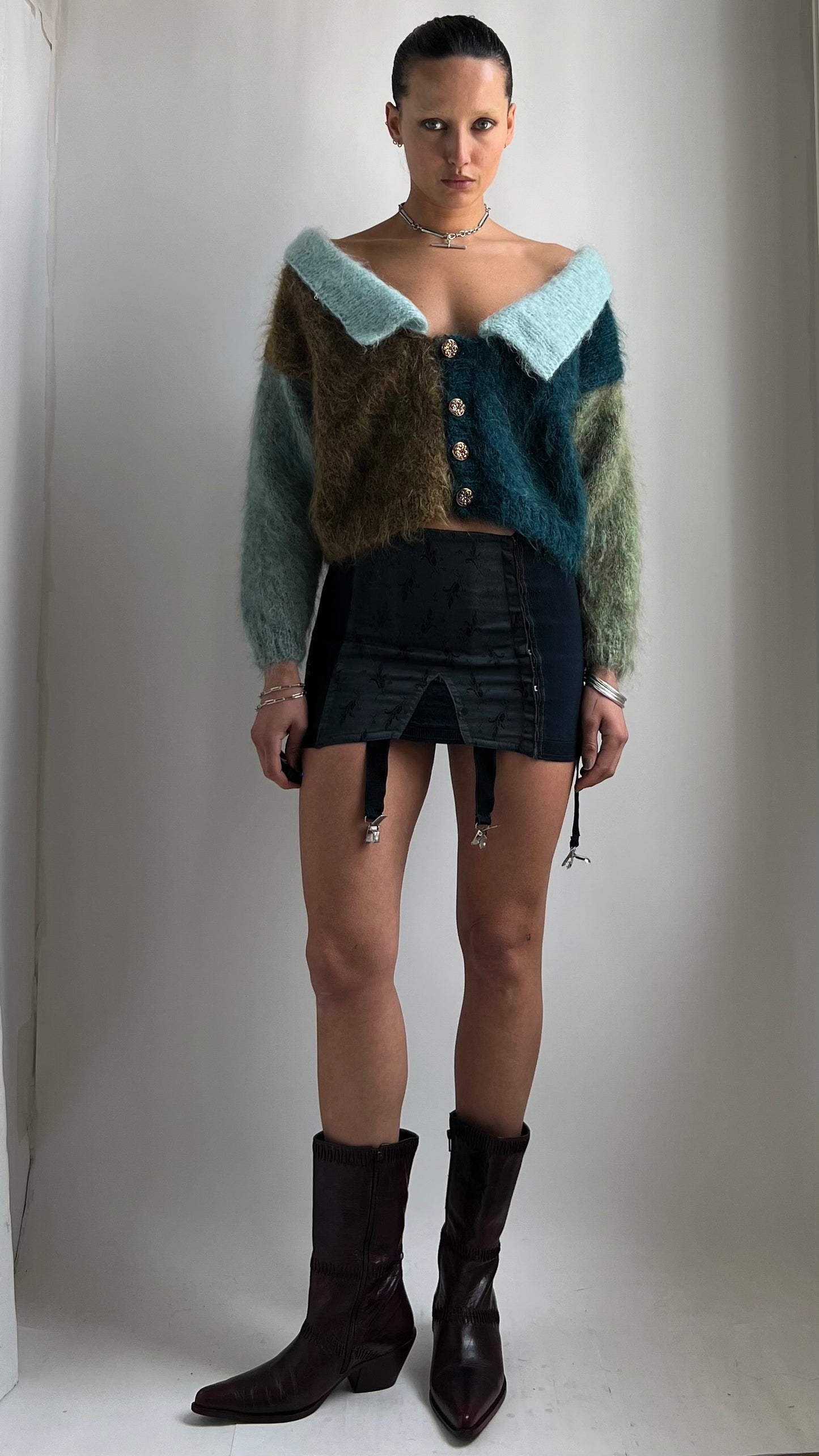 80S CROPPED MULTI COLOUR MOHAIR CARDIGAN