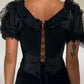 RARE 1900S VICTORIAN BONED SILK BODICE WITH PUFF NET SLEEVES AND SWISS WAIST FEATURE